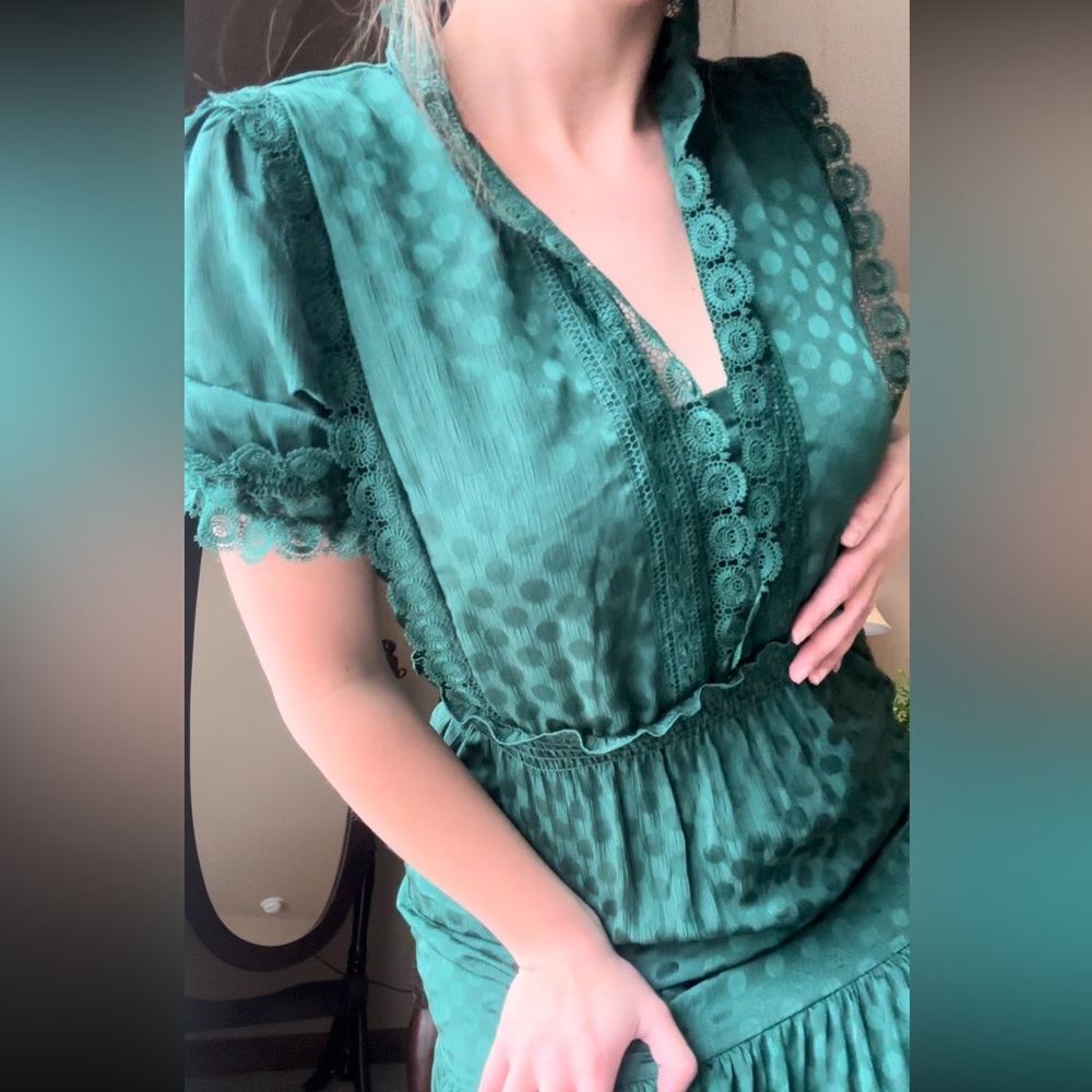 Green Swiss Dot Max Studio Maxi Dress - Picture 4 of 6